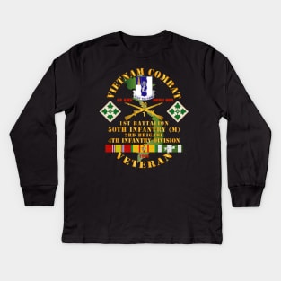 Vietnam Combat Veteran w 1st Bn - 50th Inf - 3rd Bde 4th Inf Div 1968 w VN SVC Kids Long Sleeve T-Shirt